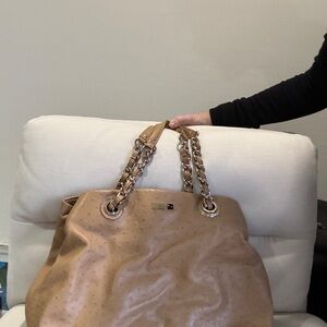 Kate Spade Tan ostrich embossed Leather Tote Bag